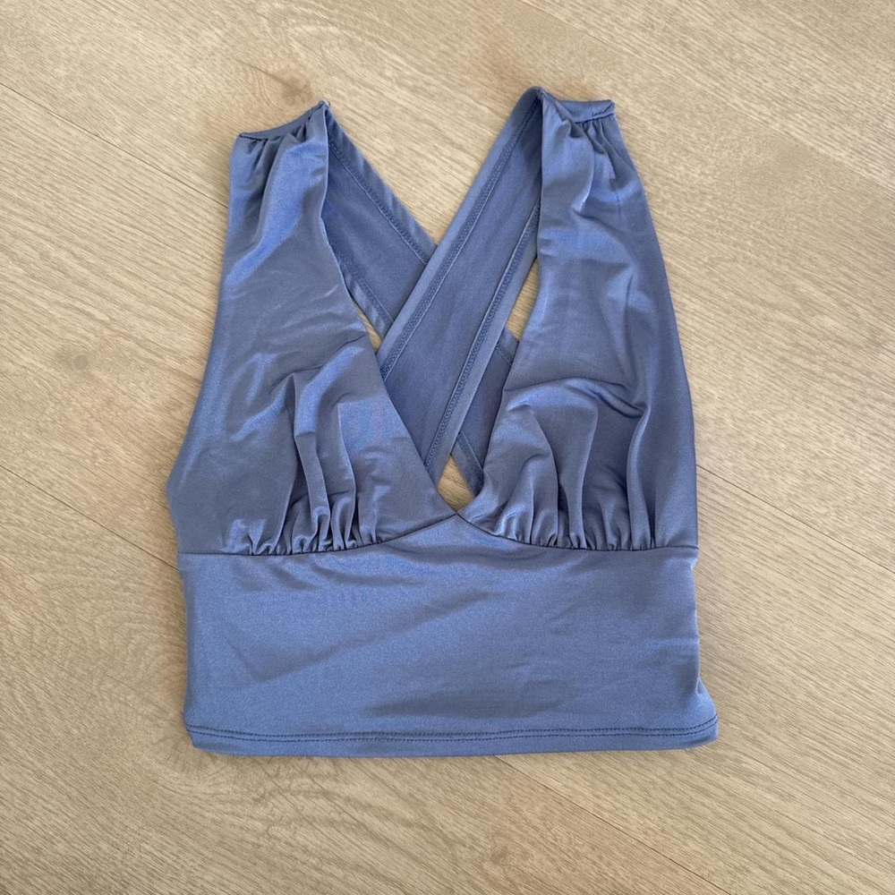 Urban Outfitters Slate Blue Cross-Back Crop Top